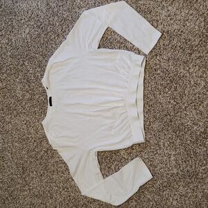 Sale ATM Size S/P White Long Sleeve Crop Top with Pleated Front & Elastic Waist